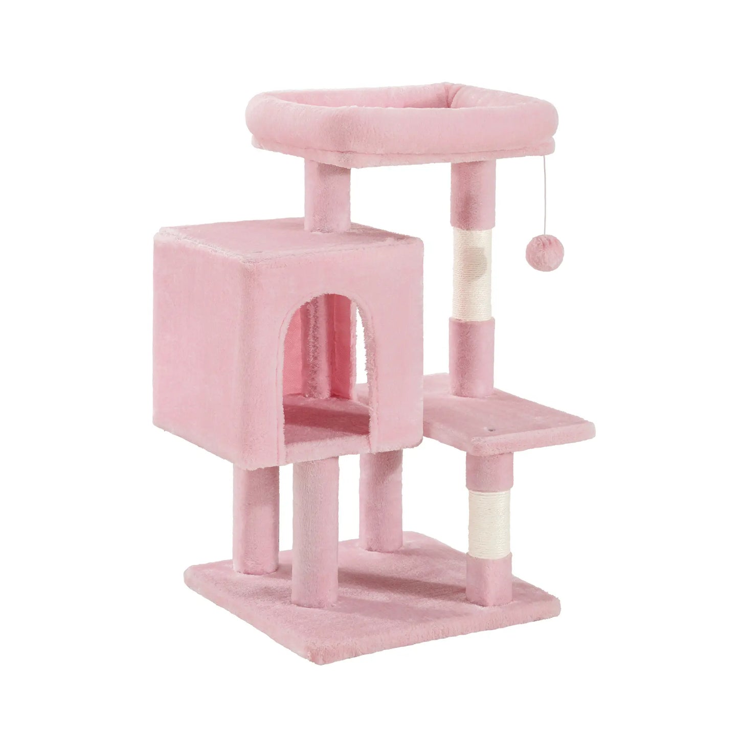 Sha Cerlin 29-Inch Multi-Level Cat Tree Tower with Plush Perch, Sisal Scratching Post, and Activity House in Beige, Dark Grey, Grey, and Pink - Ideal Father's Day Gift