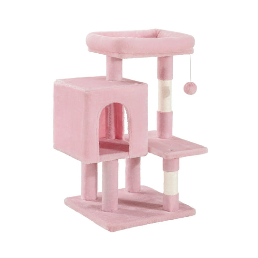 Sha Cerlin 29-Inch Multi-Level Cat Tree Tower with Plush Perch, Sisal Scratching Post, and Activity House in Beige, Dark Grey, Grey, and Pink - Ideal Father's Day Gift