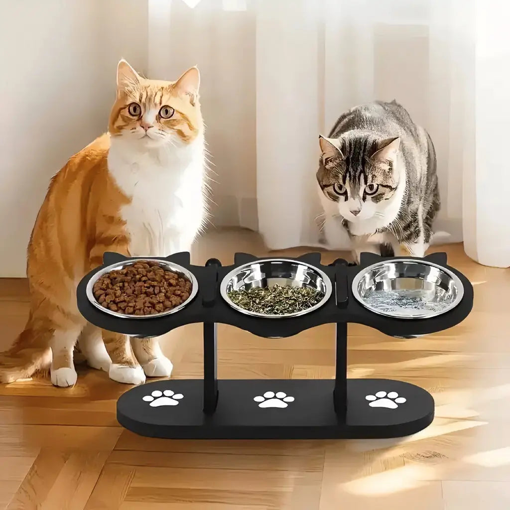 Elevated Pet Feeder with 15-Degree Tilted Bowls and Adjustable Height for Enhanced Feeding Comfort for Cats and Dogs