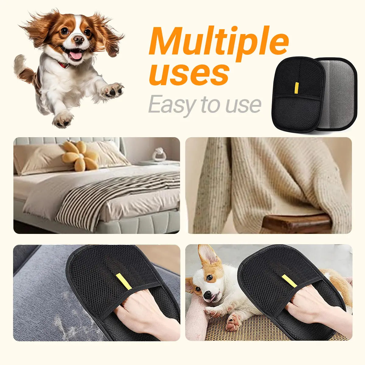 Electrostatic Pet Hair Removal Gloves for Dogs and Cats - Reusable Solution for Carpets, Couches, and Clothing