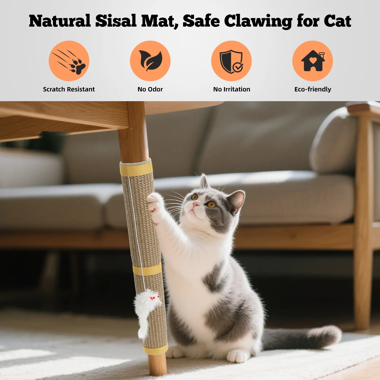 Pawaboo Cat Tree Restoration Mat | Natural Sisal Cat Scratcher with Bonus Hanging Toy - Ideal Gift for Cat Owners