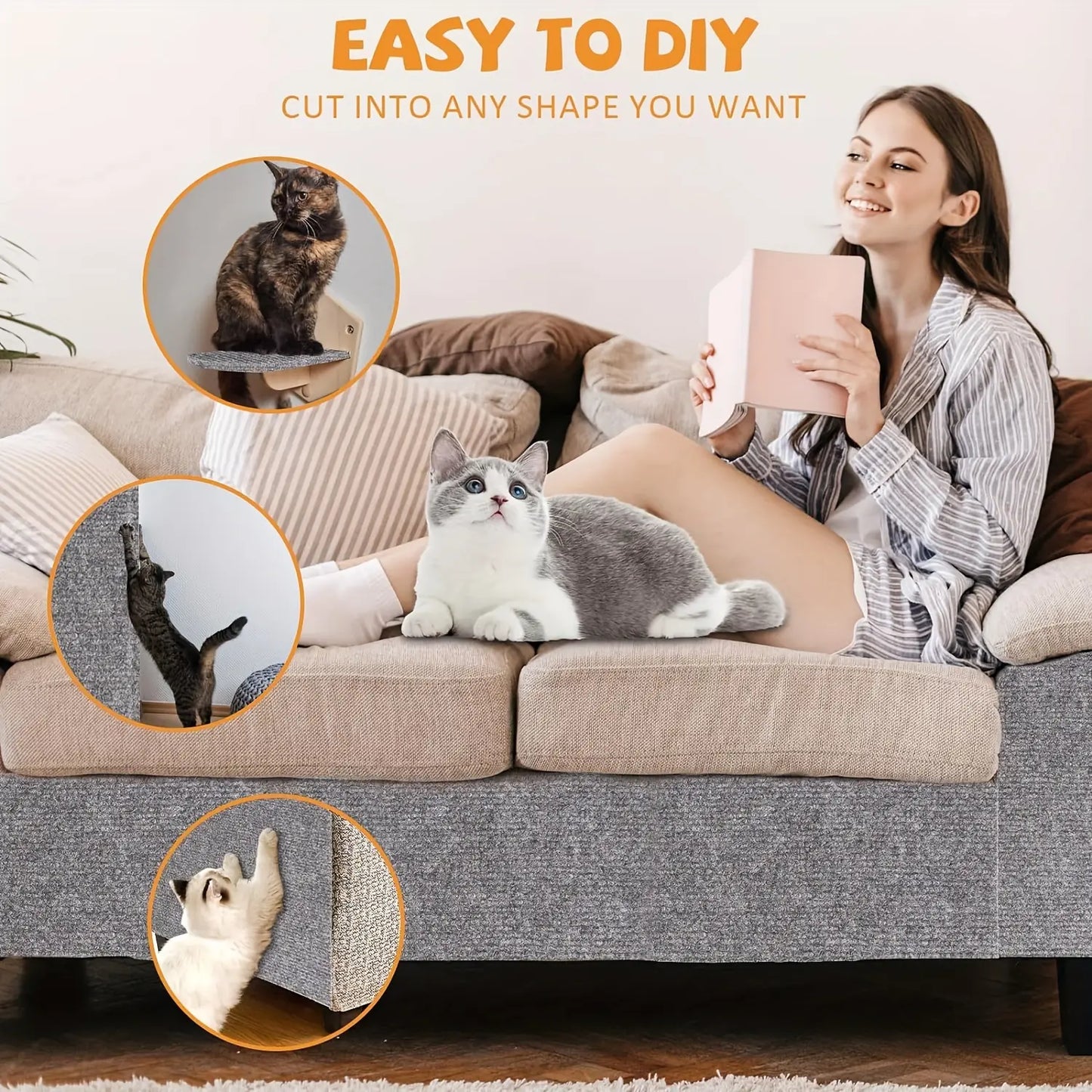 DIY Self-Adhesive Cat Scratching Pad - 40x100 cm Durable Wall and Sofa Protector