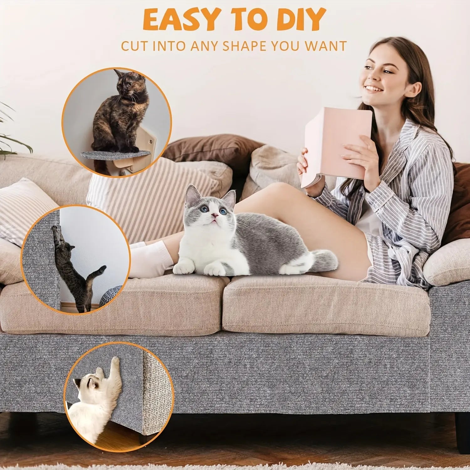 DIY Self-Adhesive Cat Scratching Pad - 40x100 cm Durable Wall and Sofa Protector