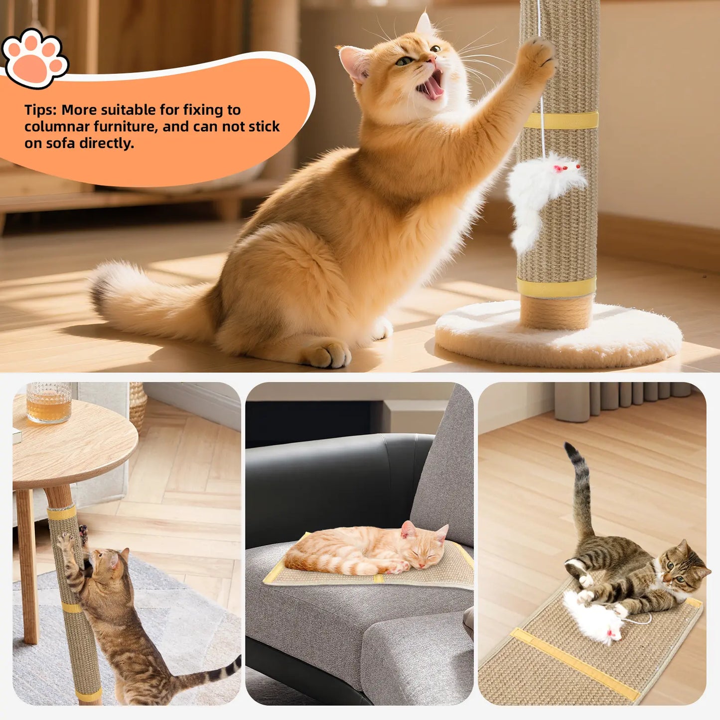 Pawaboo Cat Tree Restoration Mat | Natural Sisal Cat Scratcher with Bonus Hanging Toy - Ideal Gift for Cat Owners