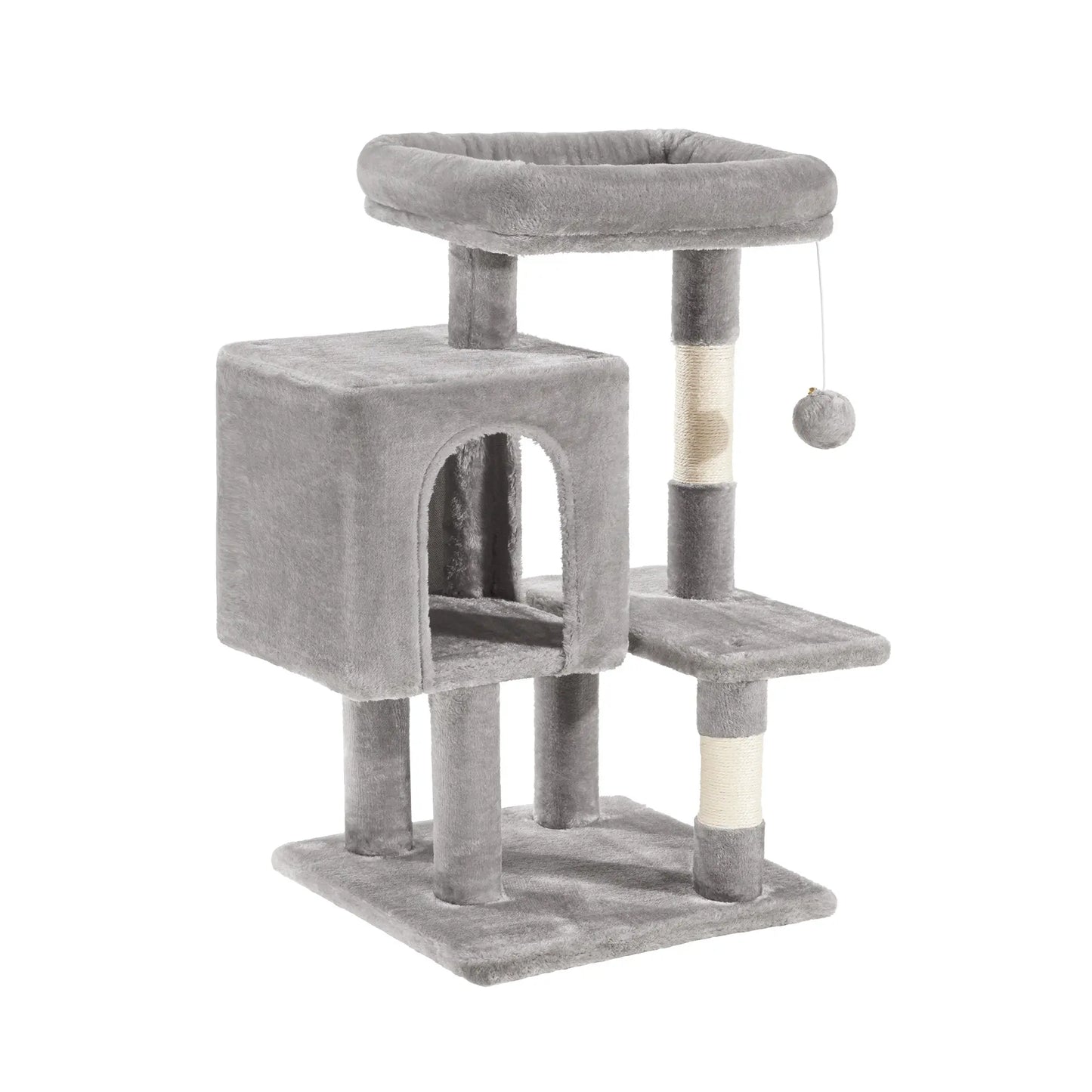 Sha Cerlin 29-Inch Multi-Level Cat Tree Tower with Plush Perch, Sisal Scratching Post, and Activity House in Beige, Dark Grey, Grey, and Pink - Ideal Father's Day Gift