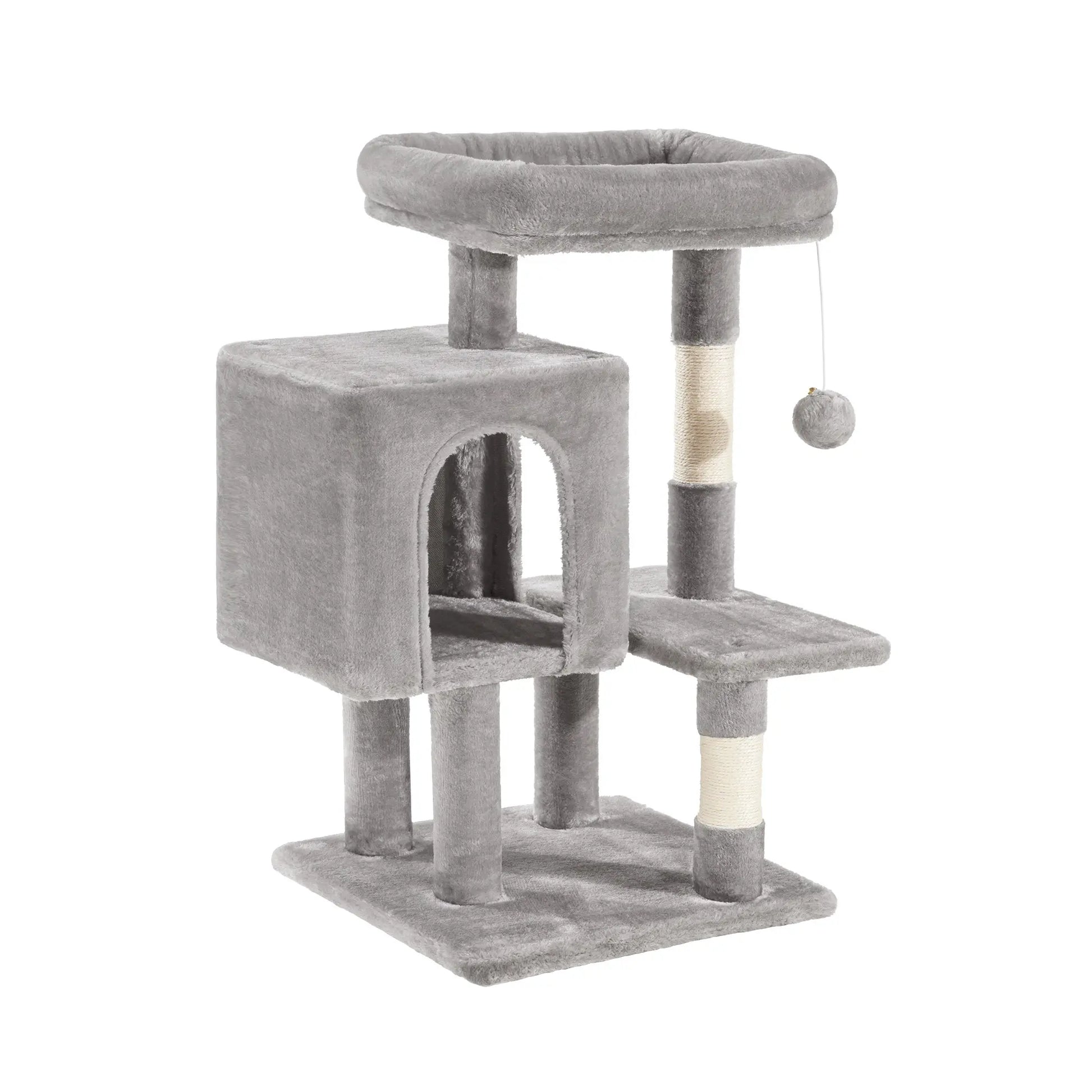 Sha Cerlin 29-Inch Multi-Level Cat Tree Tower with Plush Perch, Sisal Scratching Post, and Activity House in Beige, Dark Grey, Grey, and Pink - Ideal Father's Day Gift