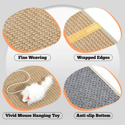 Pawaboo Cat Tree Restoration Mat | Natural Sisal Cat Scratcher with Bonus Hanging Toy - Ideal Gift for Cat Owners