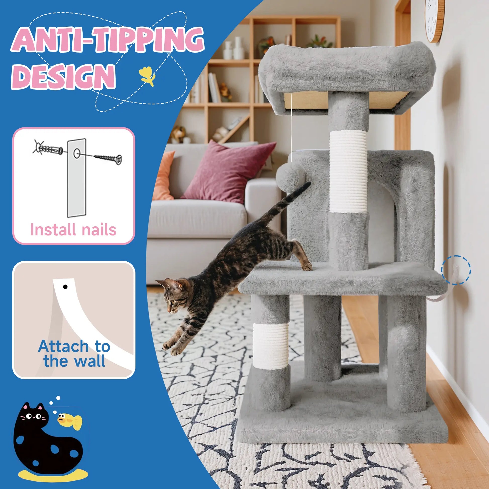 Sha Cerlin 29-Inch Multi-Level Cat Tree Tower with Plush Perch, Sisal Scratching Post, and Activity House in Beige, Dark Grey, Grey, and Pink - Ideal Father's Day Gift