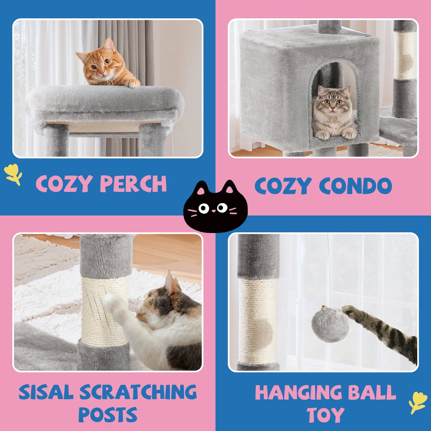 Sha Cerlin 29-Inch Multi-Level Cat Tree Tower with Plush Perch, Sisal Scratching Post, and Activity House in Beige, Dark Grey, Grey, and Pink - Ideal Father's Day Gift