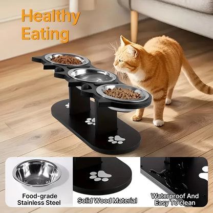 Elevated Pet Feeder with 15-Degree Tilted Bowls and Adjustable Height for Enhanced Feeding Comfort for Cats and Dogs