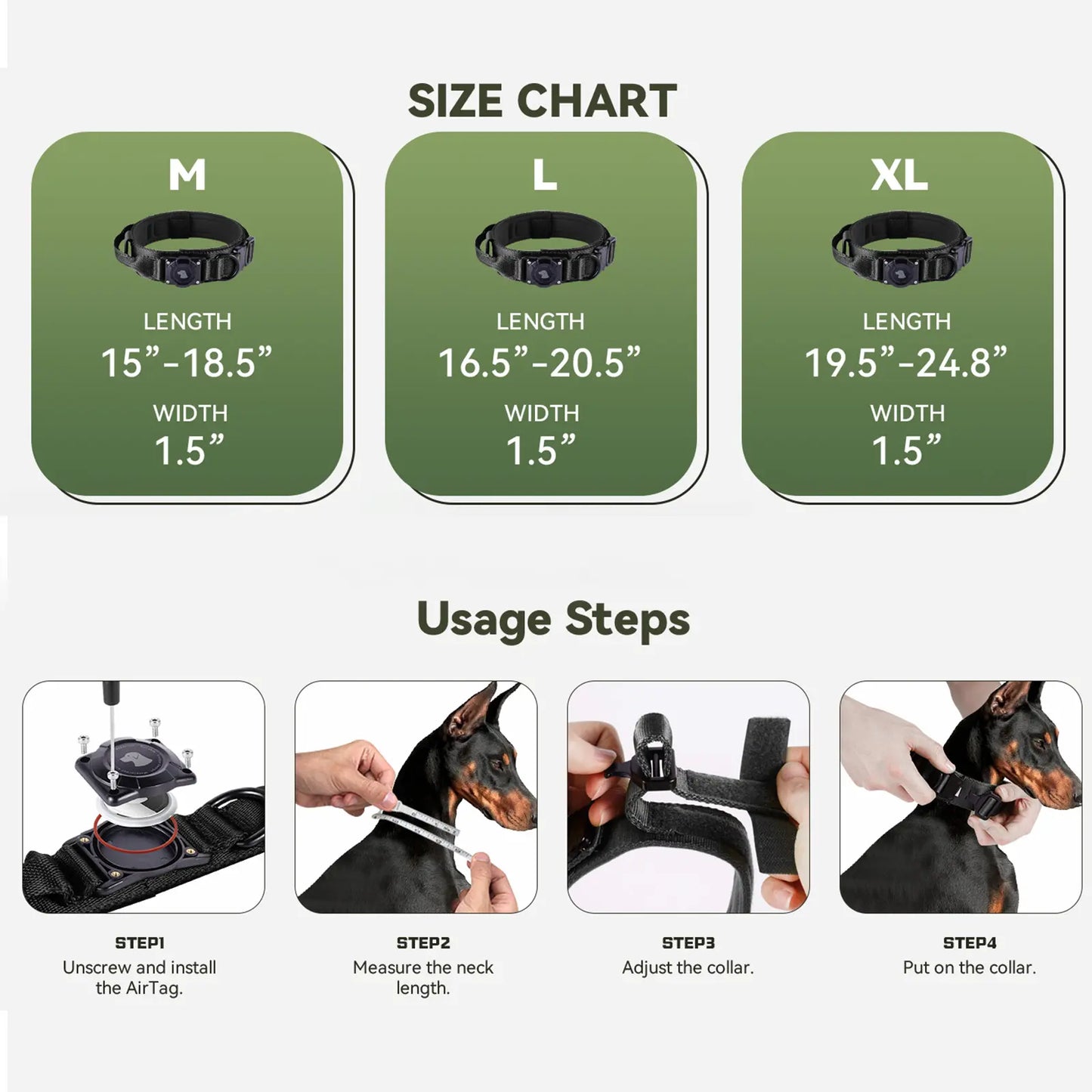 2026 Upgraded Waterproof Khaki Military Tactical Dog Collar with Airtag Holder, Comfortable Control Handle, Metal Buckle, and GPS Holder for Medium to Large Dogs - Leather