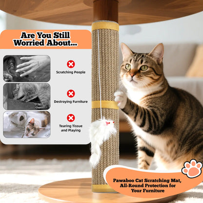 Pawaboo Cat Tree Restoration Mat | Natural Sisal Cat Scratcher with Bonus Hanging Toy - Ideal Gift for Cat Owners