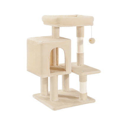 Sha Cerlin 29-Inch Multi-Level Cat Tree Tower with Plush Perch, Sisal Scratching Post, and Activity House in Beige, Dark Grey, Grey, and Pink - Ideal Father's Day Gift