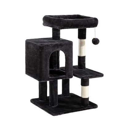 Sha Cerlin 29-Inch Multi-Level Cat Tree Tower with Plush Perch, Sisal Scratching Post, and Activity House in Beige, Dark Grey, Grey, and Pink - Ideal Father's Day Gift