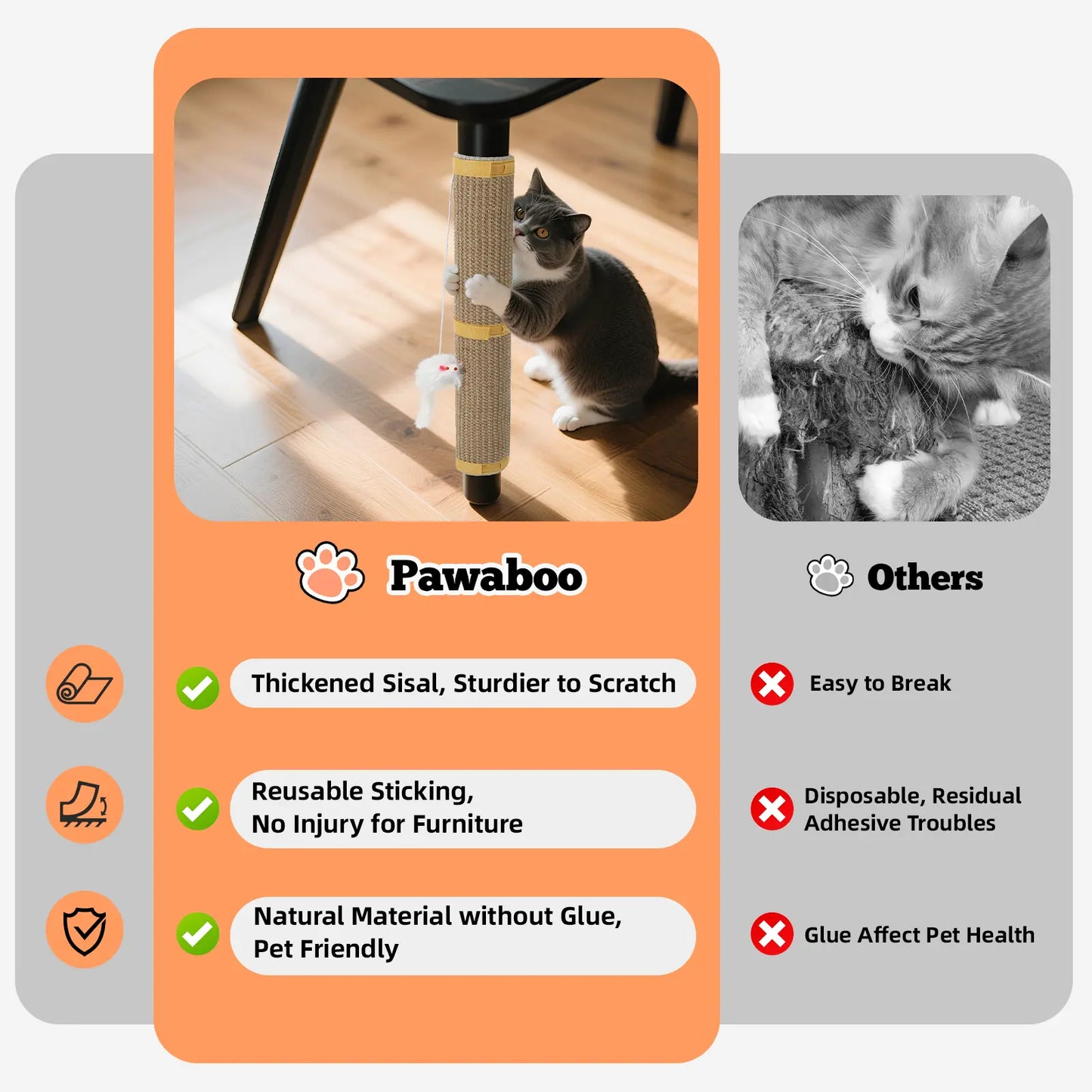 Pawaboo Cat Tree Restoration Mat | Natural Sisal Cat Scratcher with Bonus Hanging Toy - Ideal Gift for Cat Owners