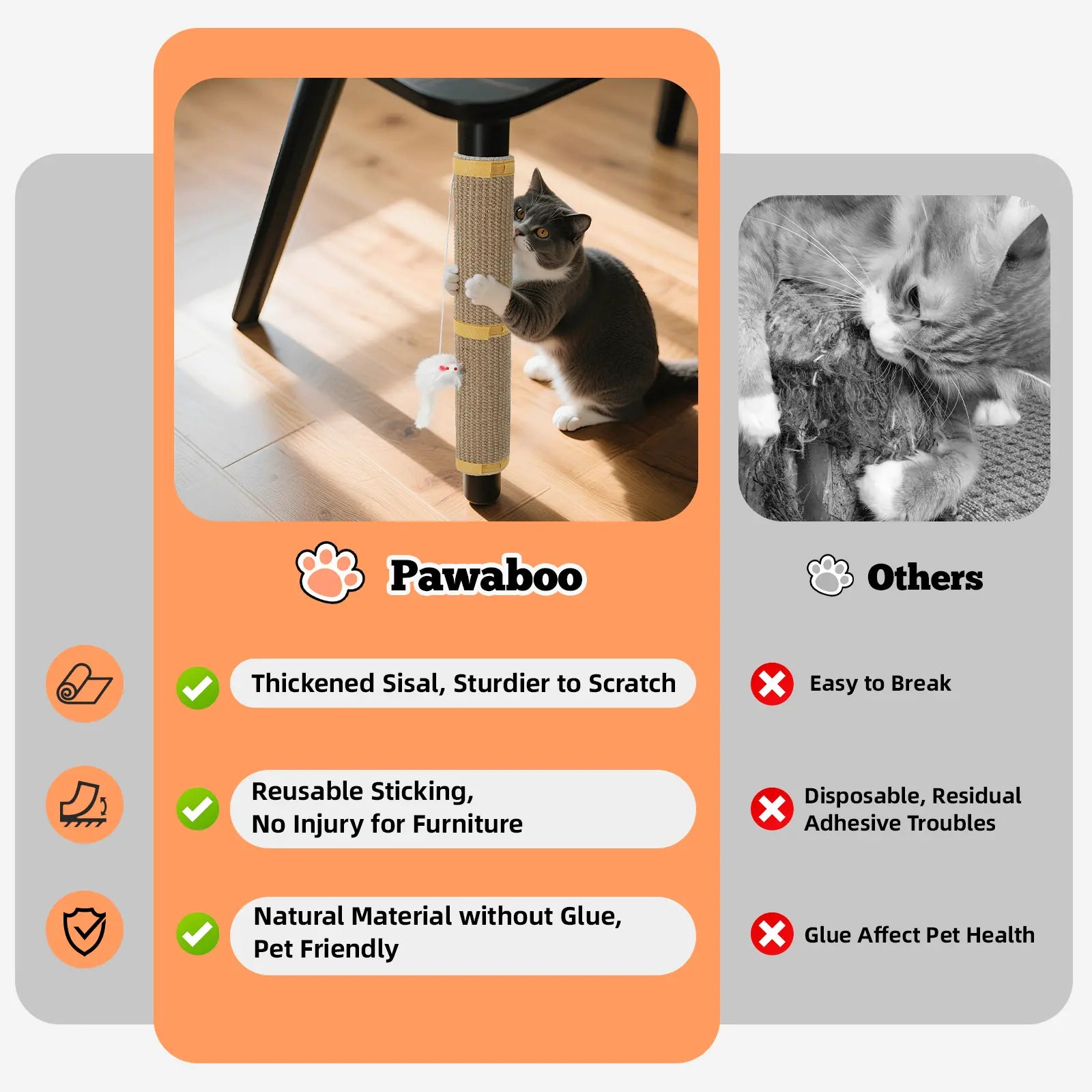 Pawaboo Cat Tree Restoration Mat | Natural Sisal Cat Scratcher with Bonus Hanging Toy - Ideal Gift for Cat Owners