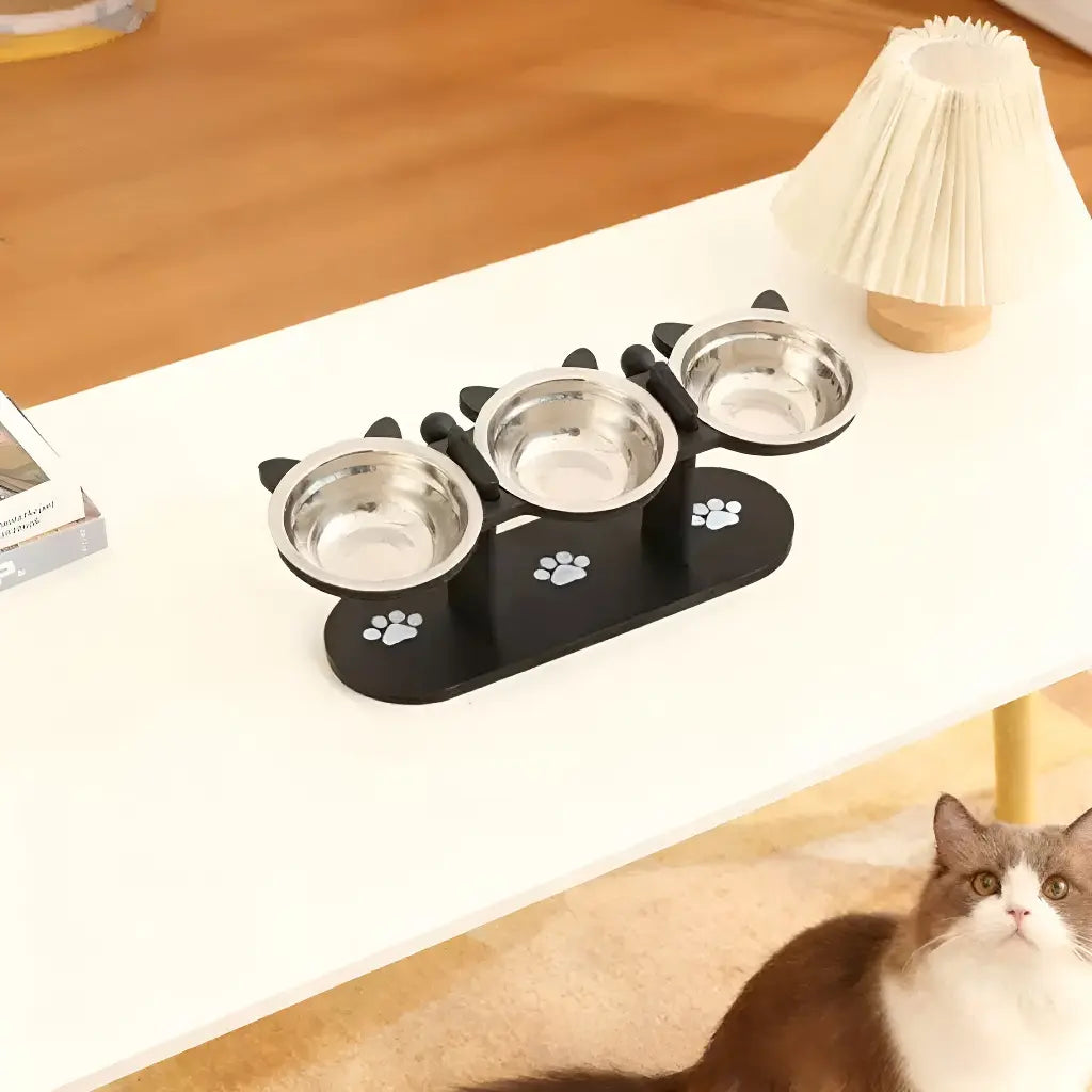 Elevated Pet Feeder with 15-Degree Tilted Bowls and Adjustable Height for Enhanced Feeding Comfort for Cats and Dogs