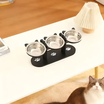 Elevated Pet Feeder with 15-Degree Tilted Bowls and Adjustable Height for Enhanced Feeding Comfort for Cats and Dogs