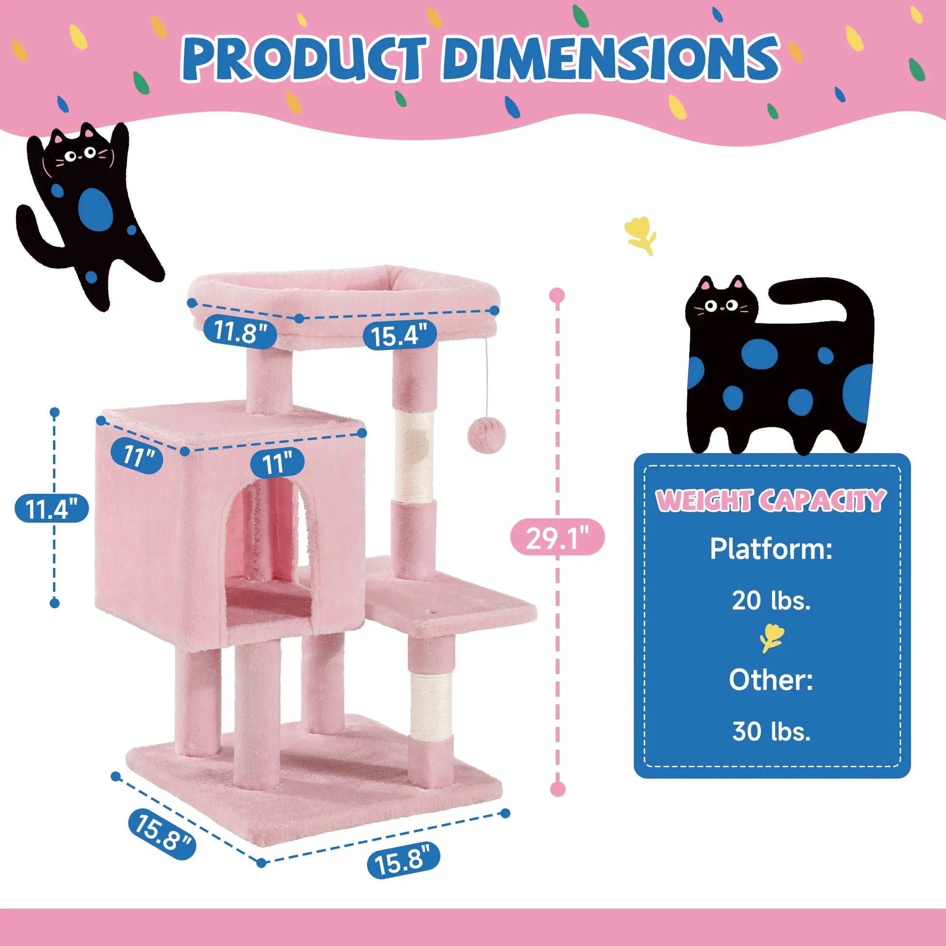 Sha Cerlin 29-Inch Multi-Level Cat Tree Tower with Plush Perch, Sisal Scratching Post, and Activity House in Beige, Dark Grey, Grey, and Pink - Ideal Father's Day Gift